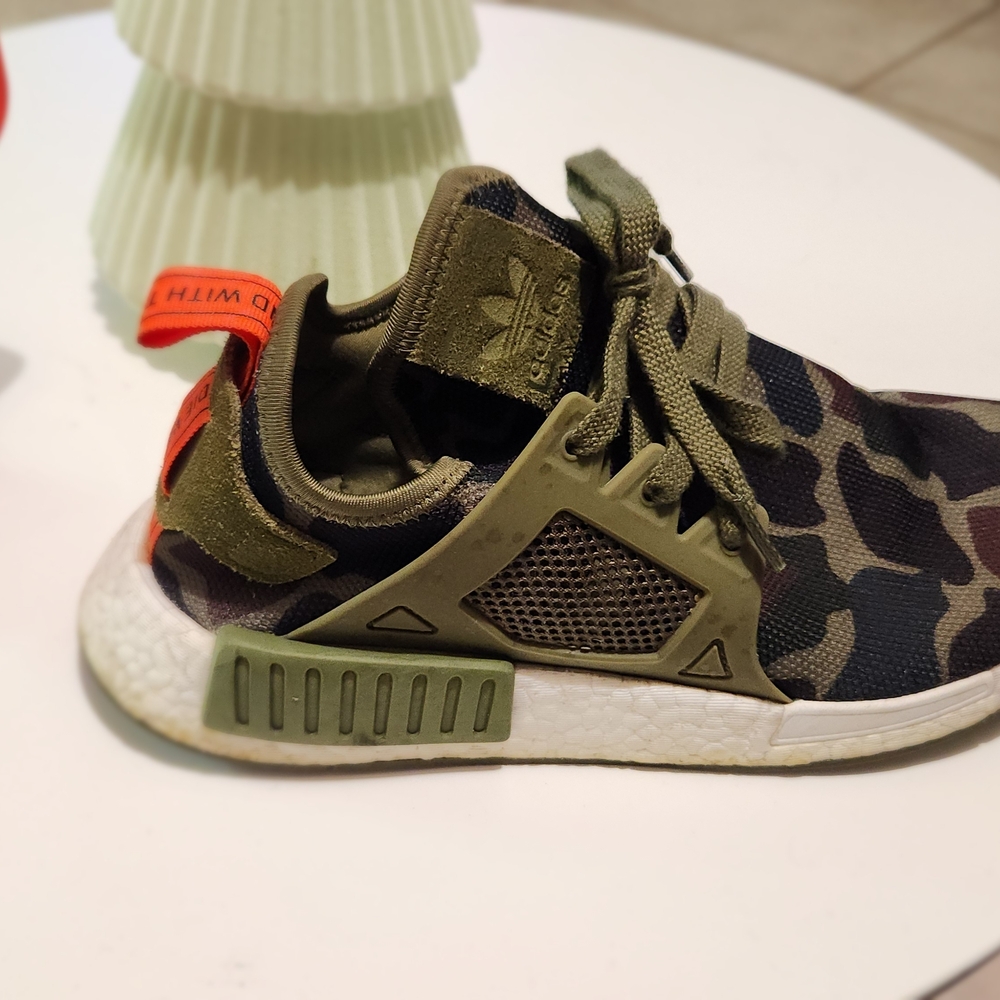 Adidas Camo Sneakers with Orange Accent